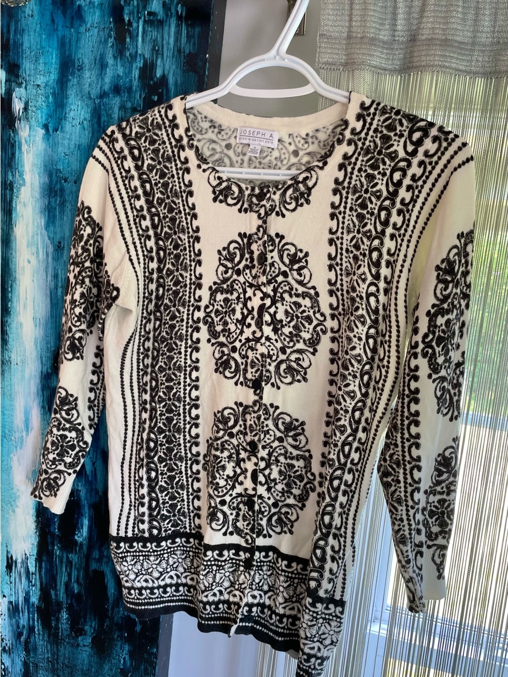 Cream & Black Patterned Crewneck Cardigan